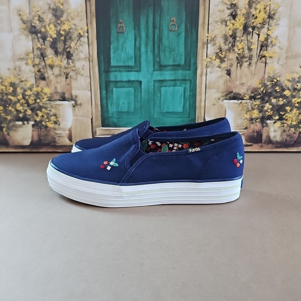 Keds Rifle Paper Triple Decker Navy Blue Cherries Size 9.5